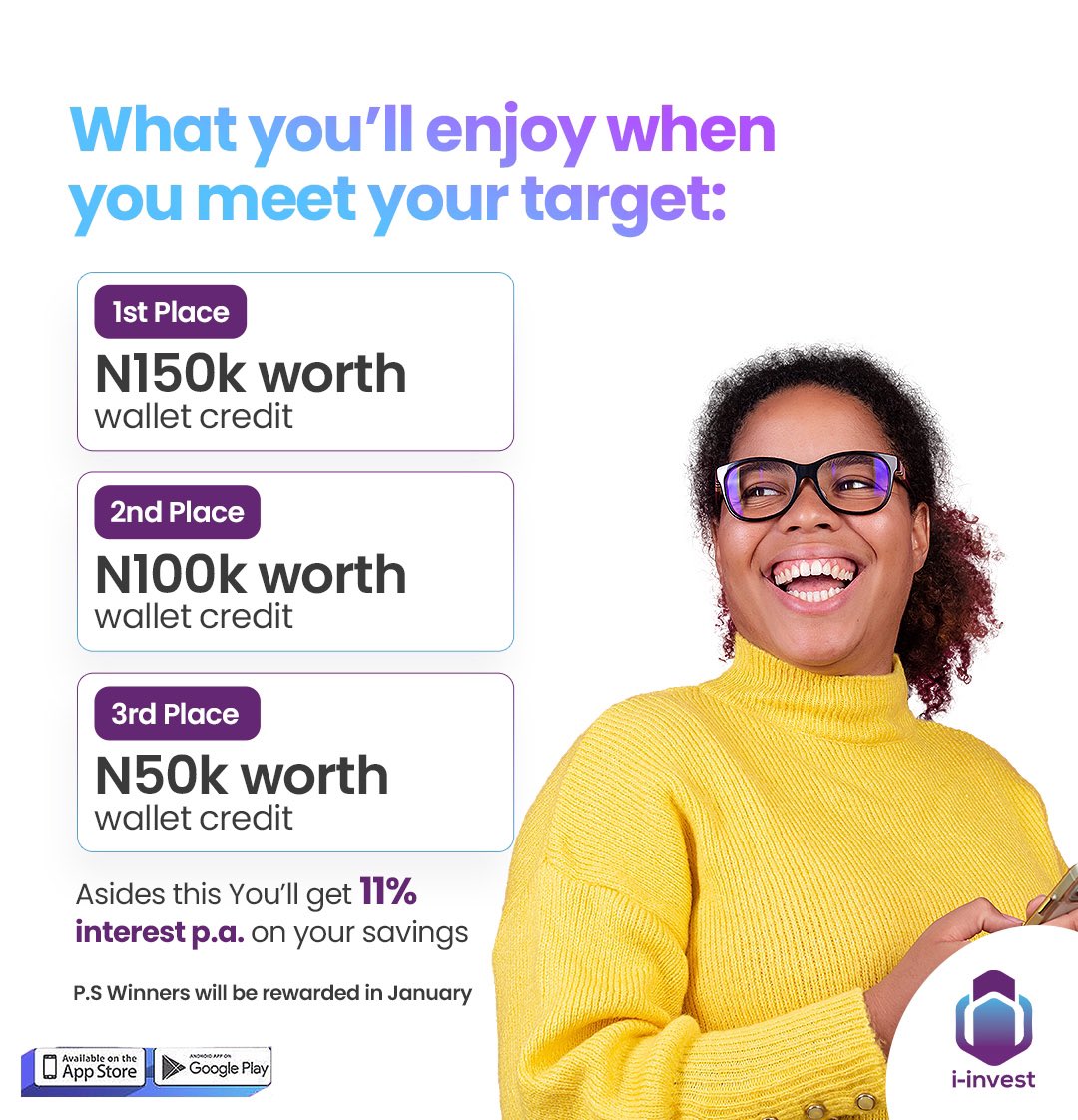 iinvestng's tweet photo. Start January 2024 on a smooth financial note.
Join our #DecemberVsJanuary savings challenge and start saving to achieve this.
- Get 11% interest p.a on your savings
- Get monthly wallet credits, free brunch and spa vouchers (in November & December) when you're on the list of monthly top savers
- Get N150K cash in January when you win the challenge
Download i-invest to start saving now: (insert link to download the app)
#SecureTheBag