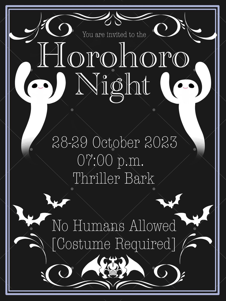 PeronaGP's tweet photo. #HorohoroNight 

" โฮโลโฮโลโฮโล คงจะได้รับจดหมายกันแล้วสินะ ทริลเลอร์บาร์คคือเกาะผีสิงในม่านหมอก เรือที่มีขนาดใหญ่ที่สุดในโลก! " 

" ถ้าจะมาร่วมงานเลี้ยงก็แต่งตัวให้มันน่ารักๆด้วยล่ะ ทริลเลอร์บาร์คต้อนรับผู้มาเยือนที่น่ารักเสมอ~ "

👻🎃 https://t.co/vB4c8nCoZi