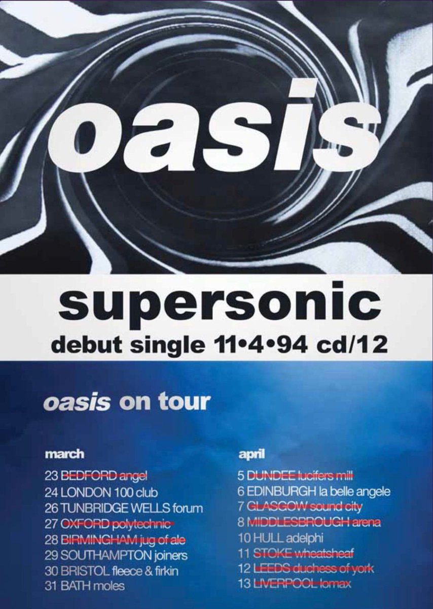 A tale of two tours. 

29 years ago, the tour that broke <a href="/oasis/">Oasis</a> and led to Definitely Maybe. 

16 venues. 9 of them now permanently closed to live music. Only 7 remain.