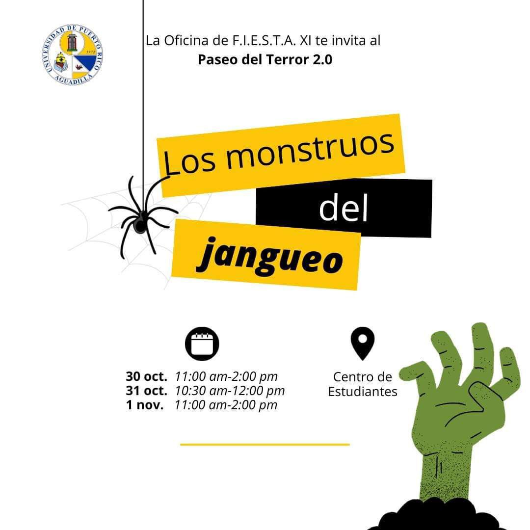 El propósito es concientizar y prevenir que conductores jóvenes manejen bajo los efectos del alcohol durante esta época 🎃 🧙‍♀️ 

📍: Centro de Estudiantes 

Recuerda👀 :
¡No dejes que los problemas te asusten! 👻 👀

¡No te lo puedes perder!