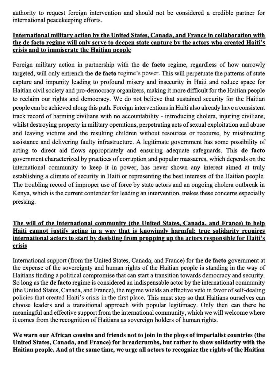 ijdh's tweet photo. @HaitiBai @UN @srpoverty @POTUS And #Haitian civil society & human rights ogs cont to say no to #ForeignIntervention & demand that @StateDept @UN & others #StopTheProp of corrupt, repressive @DrArielHenry. Join us in supporting them in their fight to end UN impunity & restore Haitian sovereignty! https://t.co/xfhMXMQVhm