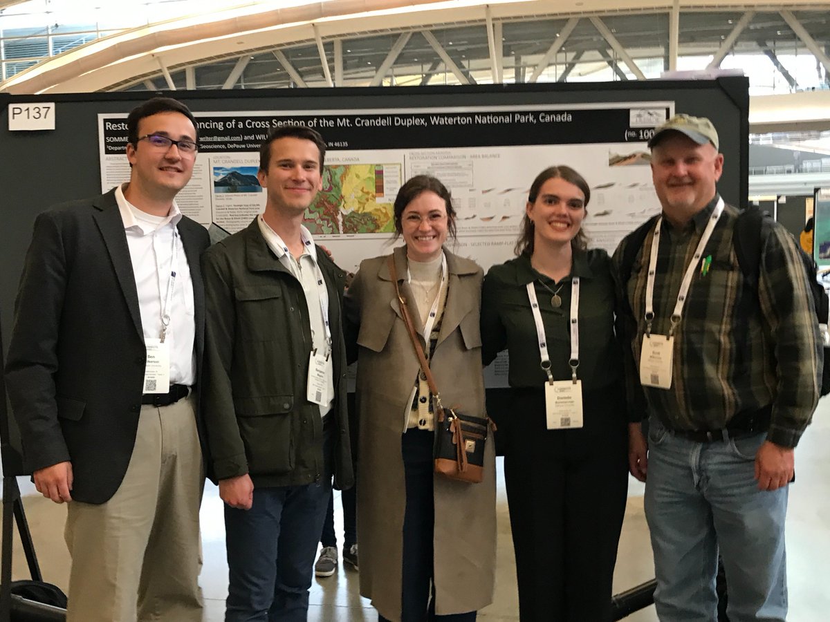 DePauwGeo's tweet photo. @DePauwU Geology &amp; Env. Geoscience had another great year at GSA!  Congrats to Dannielle Sommerman ('25) and Ben Wilkerson ('24) for their presentations! As always, we enjoyed a visit from @lisatoafault and alums, Ben Magnin and @sahenness98. @DrLoriDePauwU @geosociety https://t.co/Nssqdr9im0