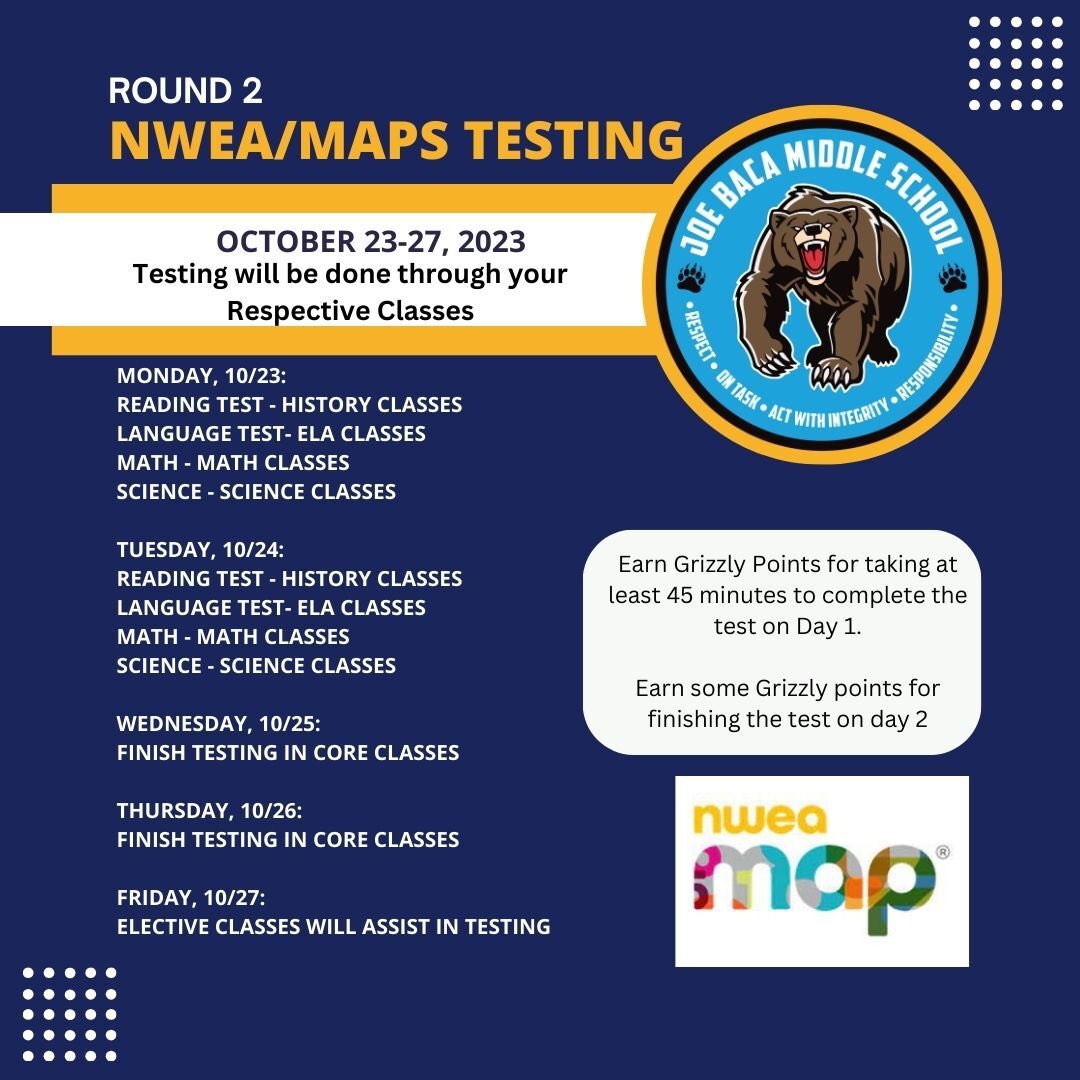 DrMScribner's tweet photo. @JBMS_CJUSD scholars, please make sure you are ready for testing next week! Review your goals. #jbms #cjusd https://t.co/y7jBStmsTk