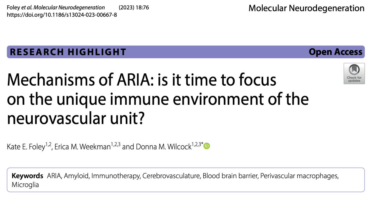 'Mechanisms of ARIA: is it time to focus on the unique immune environment of the #neurovascular unit?'

@kateeeemily @erica_weekman @Wilcock_v2 @IUMedSchool 

#amyloid #bloodbrainbarrier #immunotherapy

bit.ly/3QoOGxH
