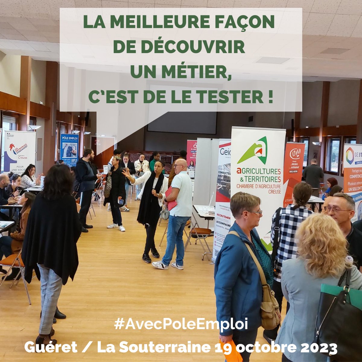 #recrutement | 📢A #Guéret et #LaSouterraine, une trentaine d'#entreprises ont joué le jeu. 
A la clé, 5⃣0⃣ #immersion programmées ! 
Et une #embauche en direct sur un poste d'aide-soignante 👍
🎯Susciter des #vocations et faire ses premiers pas dans des secteurs qui recrutent👍