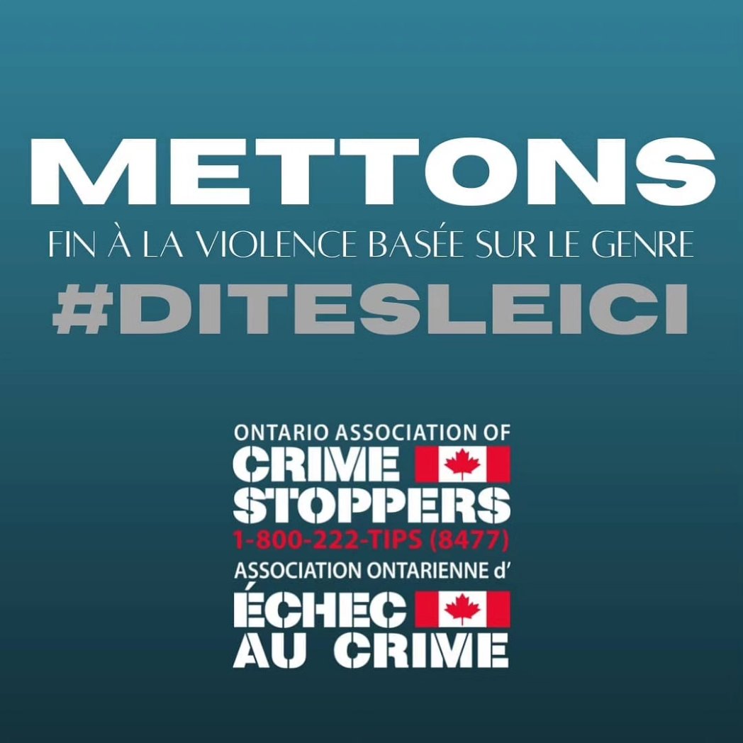 You can report gender-based violence anonymously and confidentially to any #CrimeStoppers program across #Ontario !
#SayItHere #DitesLeIci 

1-800-222-TIPS ontariocrimestoppers.ca
