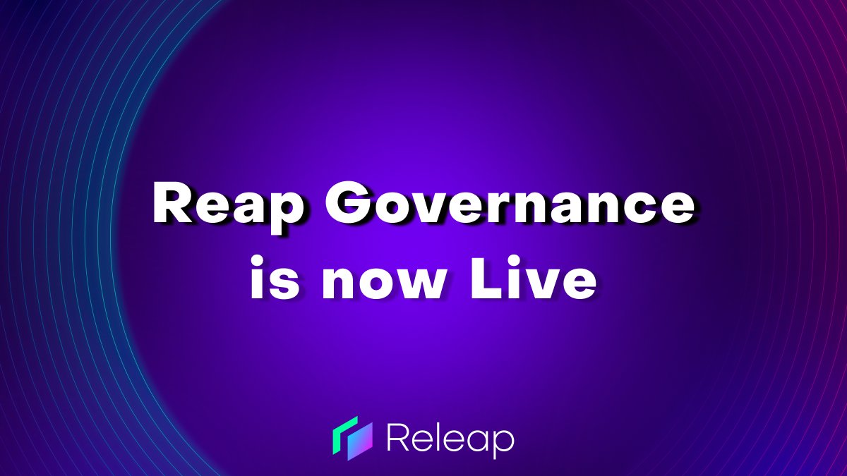 GM Releapers 🌞

$REAP governance is officially live!

Got an interesting proposal? Well now you can create and vote on proposals with your veREAP! ✋

The future of Releap is in your hands! 🥳

Governance: app.releap.xyz/governance