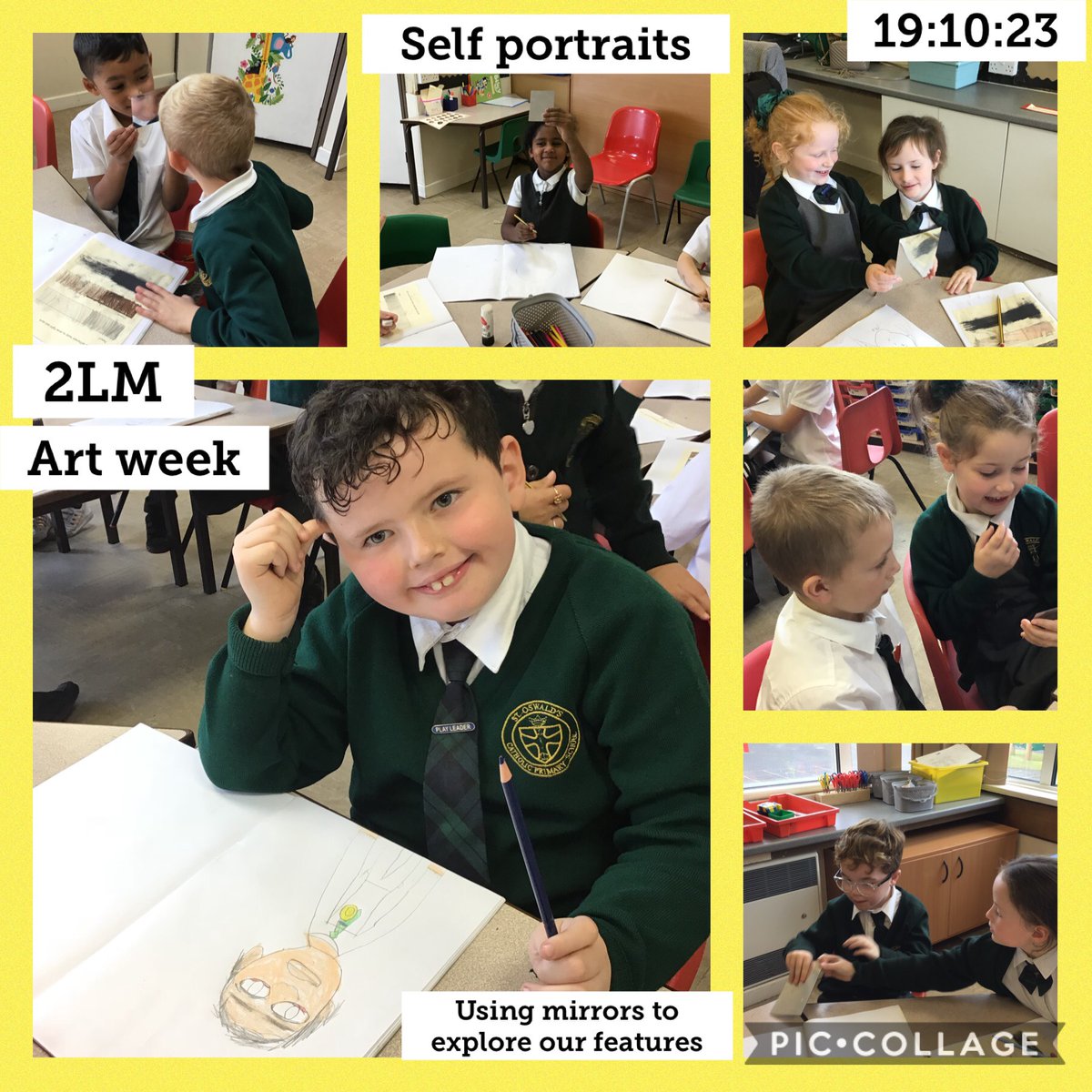 StOsYear2's tweet photo. Art Week in year 2 @StOswaldsPriLiv #selfportraits #inspire #artskill https://t.co/QMlVLNCfSR