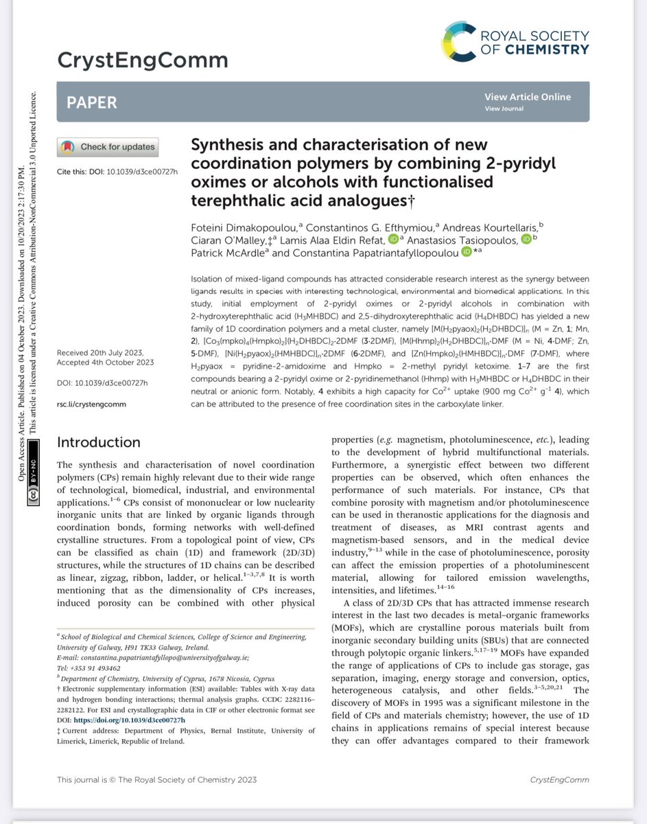 Galway Porous Materials (@galpormat) on Twitter photo Check out our recent publication to <a href="/CrystEngComm/">CrystEngComm</a> on combining organic linkers for the synthesis of new coordination polymers. Kudos to @FDimakopoulou on her second first-author publication from her PhD.
pubs.rsc.org/en/content/artโฆ Check out our recent publication to <a href="/CrystEngComm/">CrystEngComm</a> on combining organic linkers for the synthesis of new coordination polymers. Kudos to @FDimakopoulou on her second first-author publication from her PhD.
pubs.rsc.org/en/content/artโฆ