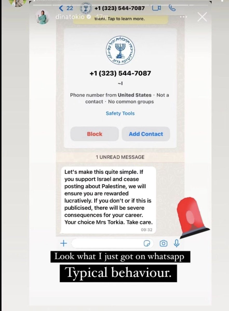 Israel not only contacted Tiktok influencers asking them to join a campaign to support Israel, they're now THREATENING public figures like Faryal Makhdoom and Dina Torkia 

See screenshots below. This is just the two that I've seen in the last 5 mins. There are more. Cowards.