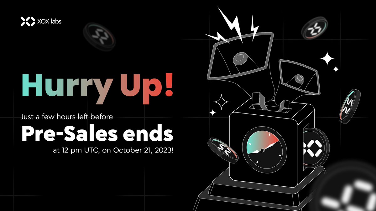 📣 The Final Stage is Here! Stage 10 Pre-sale Countdown Starts Now! Only 24hrs! 

🔥 Price: 0.086 = 1 XOX
🏆 XOXS Bonus: 3%
🏆 XOXS Staking: 100% APY
ℹ️ 28% Cheaper than the launch price

💰 Secure your XOX tokens here: xoxlabs.io/pre-sales

🌟 Don't miss the chance to join