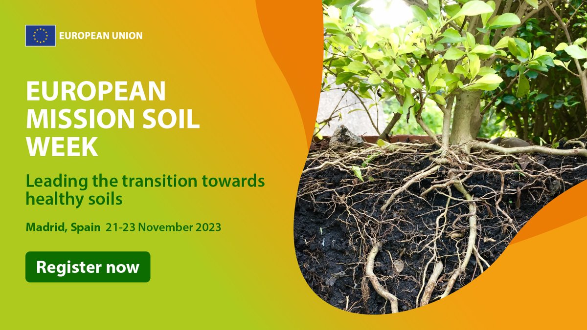 📢Only one month to the first European #MissionSoilWeek! 📆 21-23 Nov 2023 Whether in Madrid 🇪🇸 or online🌐 get ready for: ▪ insightful presentations ▪ lively discussions and ▪ great networking opportunities. Register now 👇europeanmissionsoilweek2023.com/en #MissionSoil #EUSoils