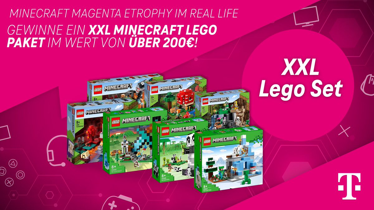 Telekom_zockt's tweet photo. Du möchtest das Finale der Minecraft #magentaetrophy im Real Life nachspielen?

Dann gewinne jetzt ein XXL Minecraft Lego Set!

Was ihr tun müsst, um teilzunehmen:
- @Telekom_zockt folgen
- Post liken &amp; retweeten

Teilnahmeschluss: 27.10.2023 - 17:00 Uhr
https://t.co/JDiT95g66S https://t.co/a4EwrUTTqM