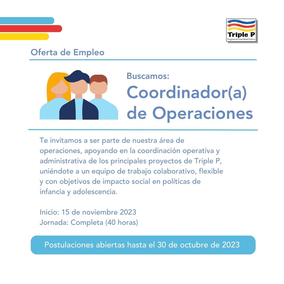 TripleP_Latam's tweet photo. En #TripleP Latinoamérica buscamos Coordinador/a de Operaciones para nuestra oficina ubicada en #Santiago de #Chile.
Súmate a un equipo de trabajo colaborativo, apoyando en la coordinación operativa de proyectos. Descripción y postulaciones: https://t.co/wUrH0Y88qv https://t.co/gA9s9UFbyu