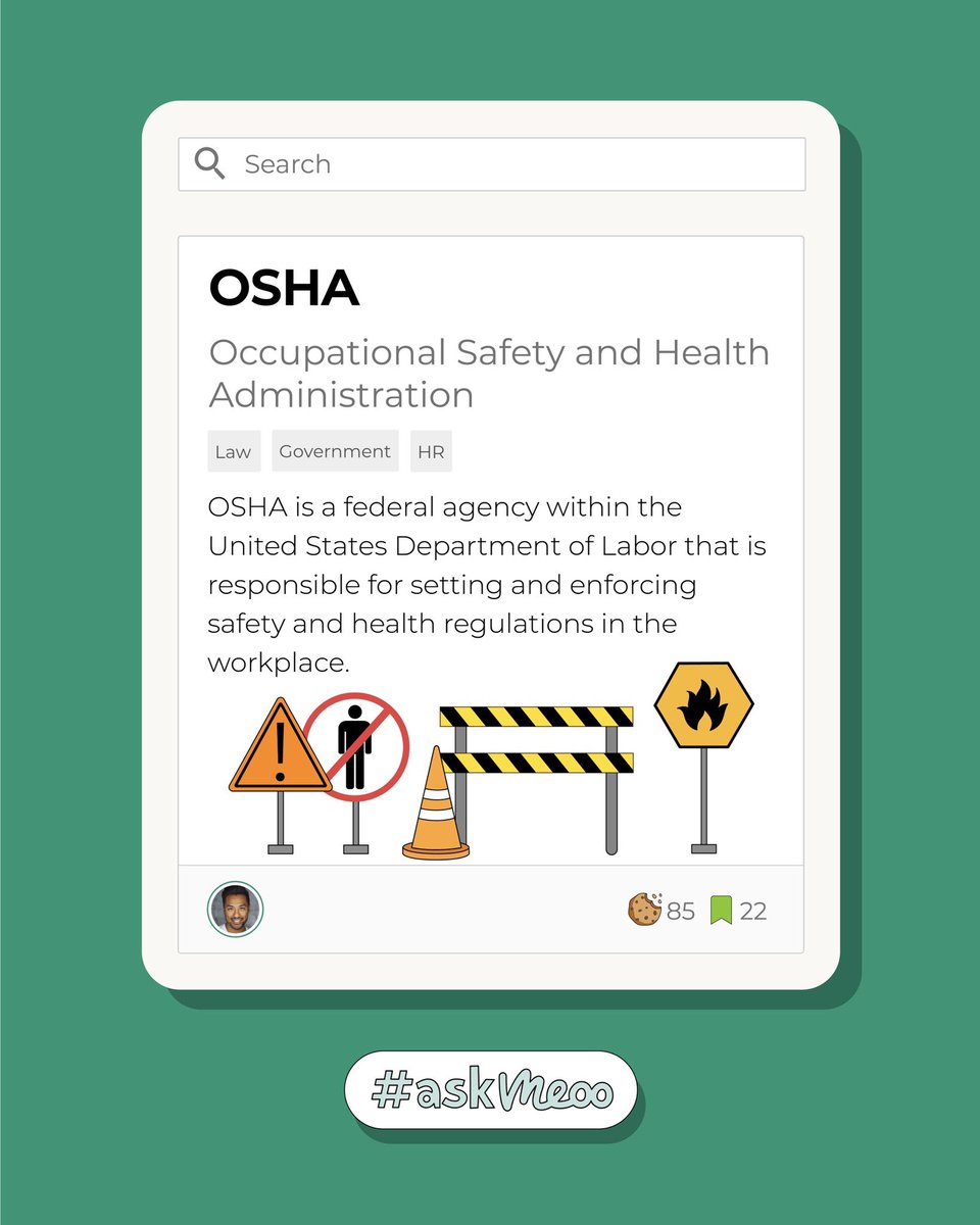 ask_meoo's tweet image. #acronymoftheweek OSHA sets and enforces safety standards, provides training &amp;amp; education to employers &amp;amp; employees, and investigates workplace accidents &amp;amp; complaints.

To learn more, visit meoo.io and book your personalized demo today 💚

#askmeoo #app #tech #osha