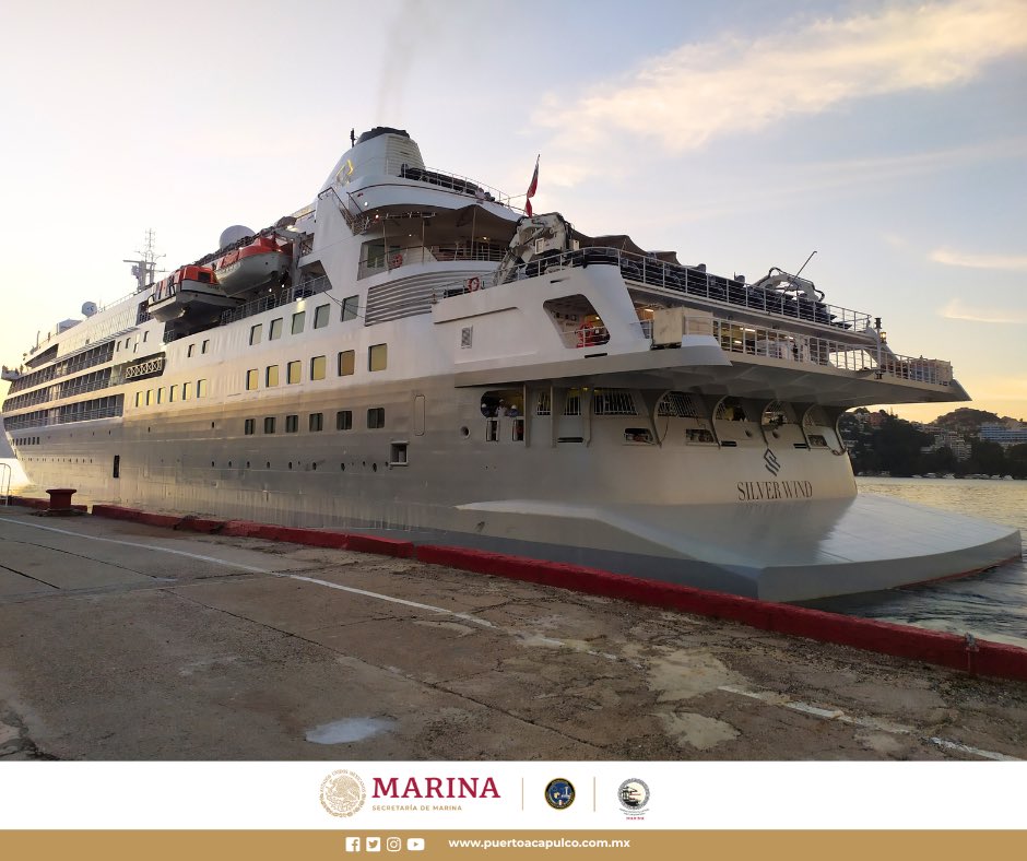 PuertoAca's tweet photo. Damos la más cordial bienvenida en su segundo arribo al maravilloso #PuertodeAcapulco al Crucero #SilverWind, de la Línea Naviera Silversea, proveniente de Puerto Vallarta, con destino a Huatulco, esperando que se lleven una experiencia inolvidable es este bello destino🛳️☀️ https://t.co/HbO8qMGZ16
