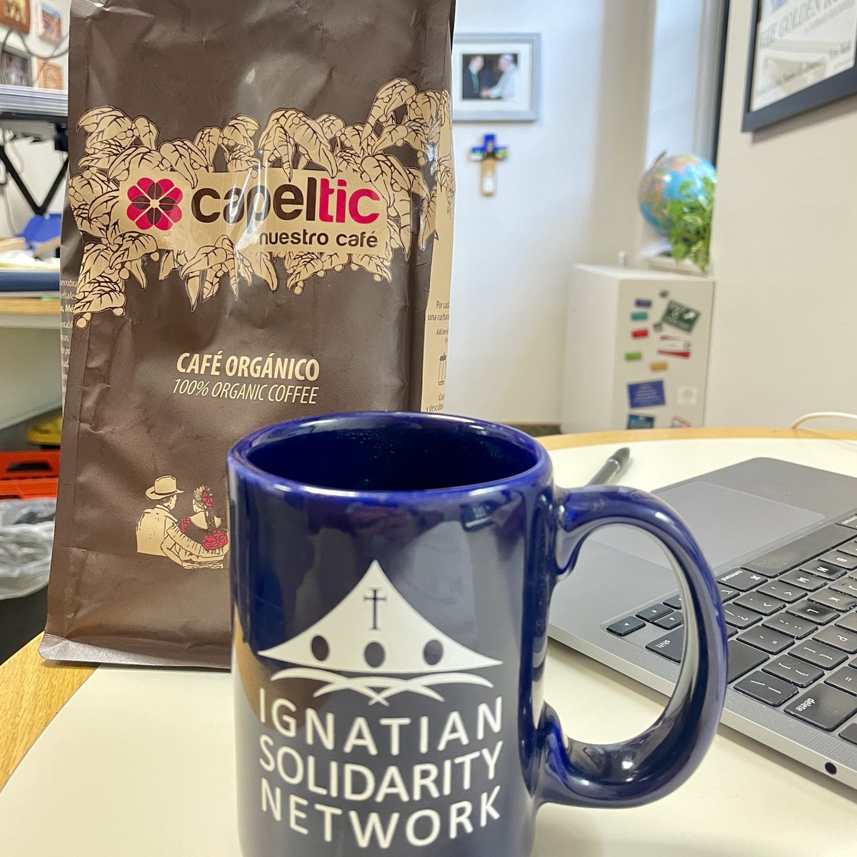 Chris___Kerr's tweet photo. Enjoying some @Capeltic coffee in the @IGsolidarityNET office this morning. Produced by indigenous farmers in Chiapas, Mexico, Capeltic is gourmet origin-roasted coffee. The economic development project has been supported by the Mexican #Jesuits for 50+ years. https://t.co/WCN7aDclE2
