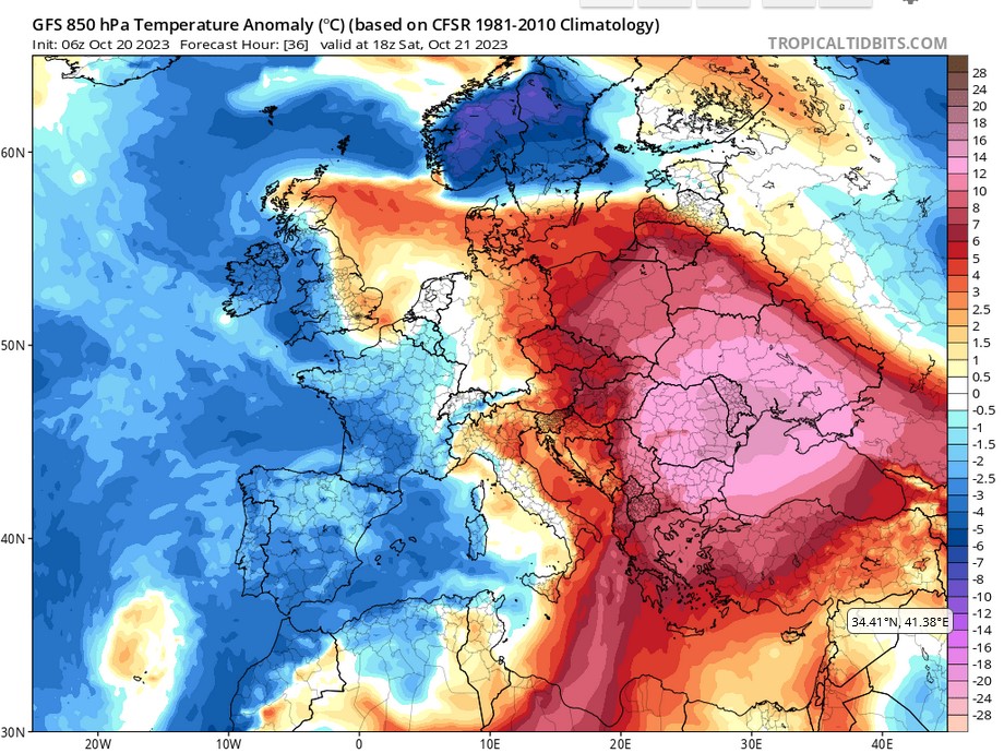 Με θερμοκρασίες κατά 6 βαθμούς πάνω από τα κανονικά θα κυλήσουν οι επόμενες ημέρες  καθώς θα συνεχιστεί η μεταφορά θερμών αέριων μαζών από την Αφρική προς τα Βαλκάνια και την ανατολική Ευρώπη . Οι υψηλές θερμοκρασίες θα διατηρηθούν έως και την Τετάρτη. kolydas.eu/2023/10/20/654…
