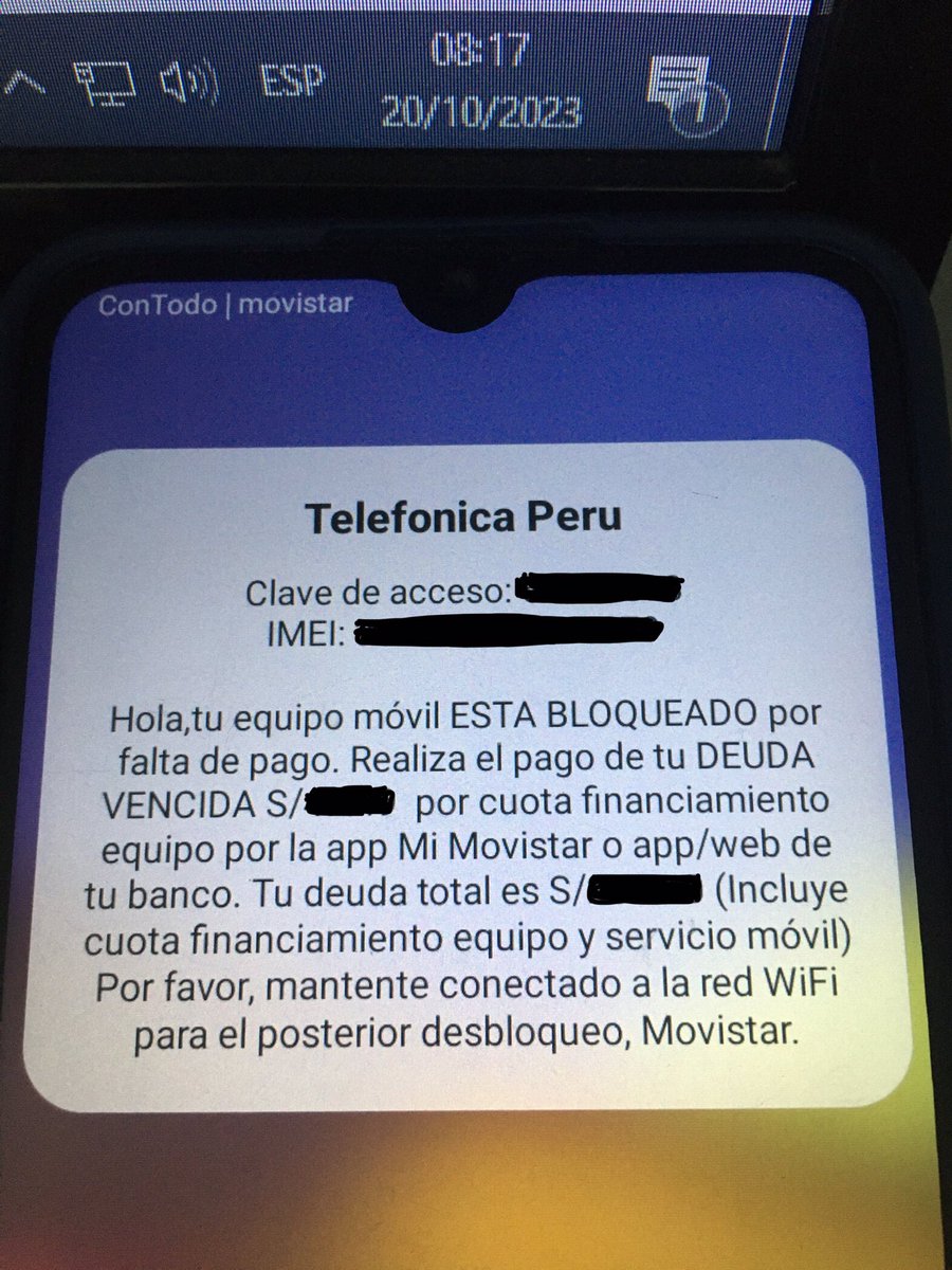 1Millin3's tweet photo. @OSIPTEL @IndecopiOficial mi cel fue bloqueado por @MovistarPeru sin un contrato donde mencioné esto no siendo primera vez y pagando el recibo completo aunque me veo afectada porq es mi material de trabajo solo se puede hacer llamada de emergencia @RPPNoticias @exitosape #Ayuda https://t.co/EElUiab1he