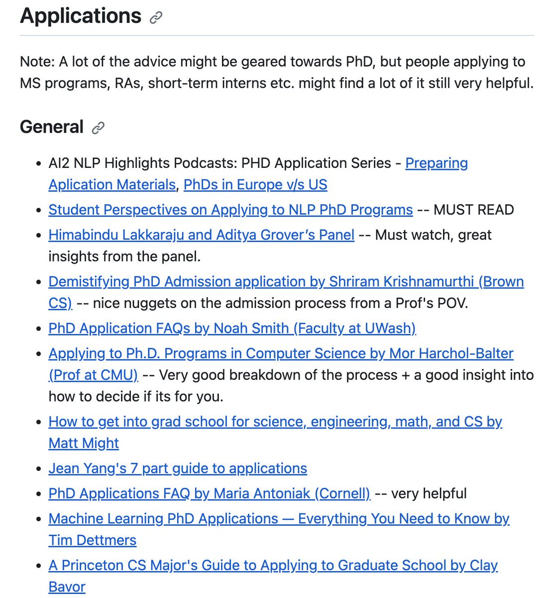 Irene Chen (@irenetrampoline) on Twitter photo I've been compiling a list of resources page on my website for years, and <a href="/shaily99/">Shaily</a> 's page blows mine out of the water 🤯
If you are applying to PhDs, doing research, give talks, or have a pulse, check out her advice
github.com/shaily99/advice I've been compiling a list of resources page on my website for years, and <a href="/shaily99/">Shaily</a> 's page blows mine out of the water 🤯
If you are applying to PhDs, doing research, give talks, or have a pulse, check out her advice
github.com/shaily99/advice
