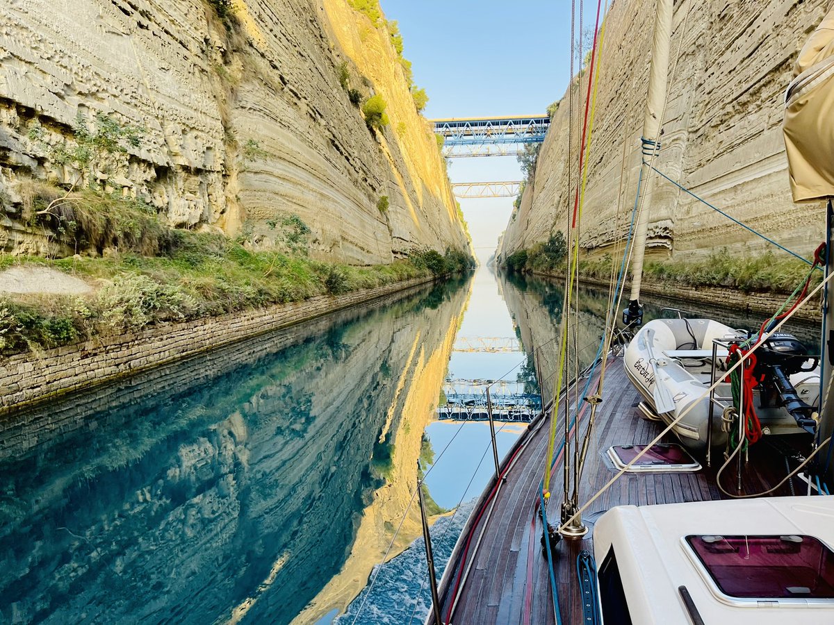 inelsamo's tweet photo. Corinth Canal transit this morning.  Unique and fabulous memory. #sailinginelsamo https://t.co/XFQzgiNynO