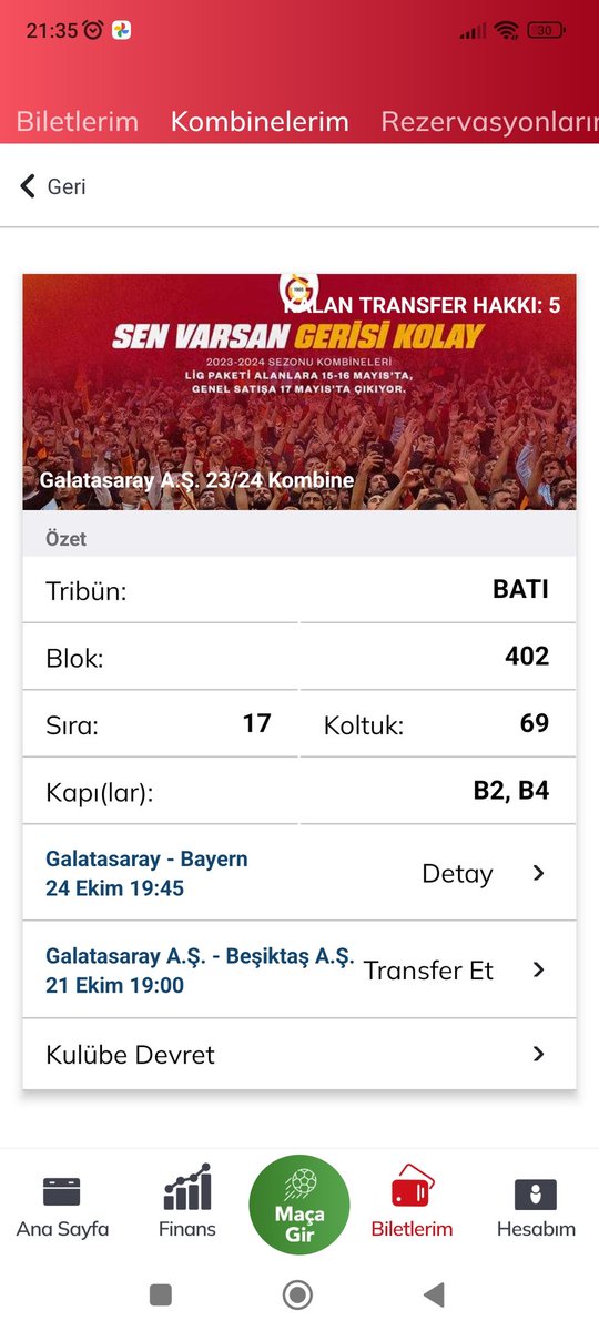 Gs bjk  batı 402 den bilet vardır ilgilenenler yazabilir #bilet #biletdevir #biletdevret #kombine #kombinedevir #kombinedevret #biletarıyorum #kombinem #galatasaray #galatasaraySK #ultrAslan #gsbjk
 #kombine #kombinedevir #kombinedevret #kombinetransfer #kombinem #passolig #passo