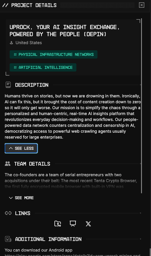 UpRockCom's tweet image. HyperDrive Projects are live! Check out the UpRock submission in the &apos;artificial intelligence&apos; and &apos;physical infrastructure networks&apos; tracks. 🙏