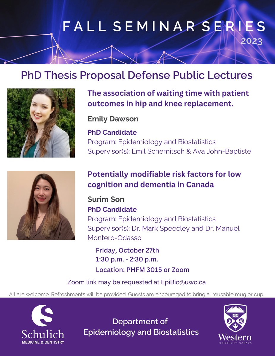 Please join us for the PhD Thesis Proposal Defense Public Lectures featuring Emily Dawson and Surim Son on Friday, October 27th