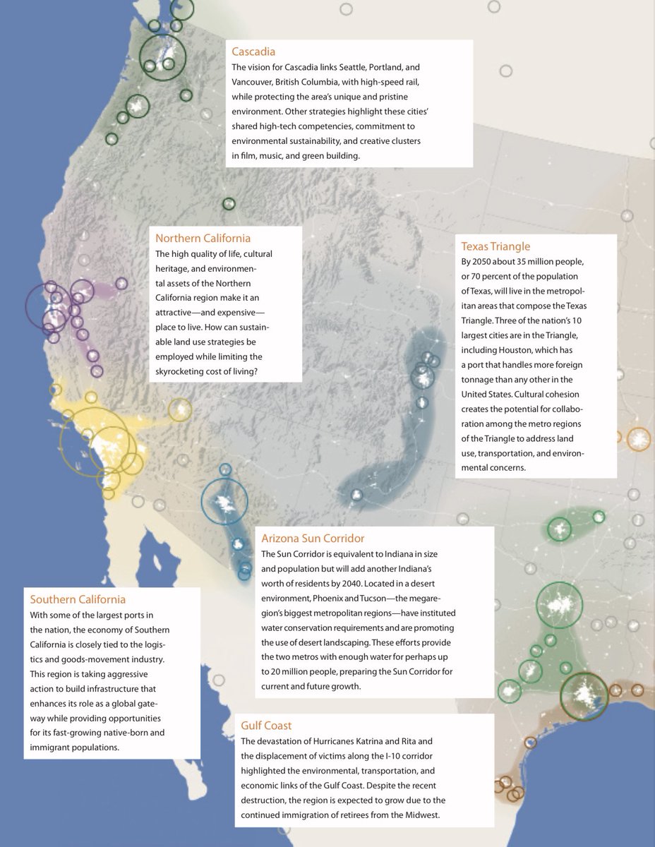 KimWexlerMAJD's tweet image. #MegaRegion is the term used by the #America2050 initiative to describe “a group of two or more roughly adjacent metropolitan areas that, through commonality of systems—e.g., of transport, economy, resources, and ecologies—experience a blurring of the boundaries between the