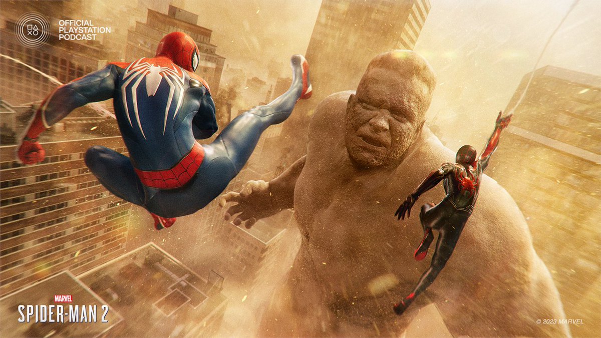 PlayStation's tweet photo. In celebration of today’s launch, PlayStation Podcast welcomes Bryan Intihar to talk all things Marvel's #SpiderMan2PS5: https://t.co/TNRxuWwGCl https://t.co/qT6WucPXVZ