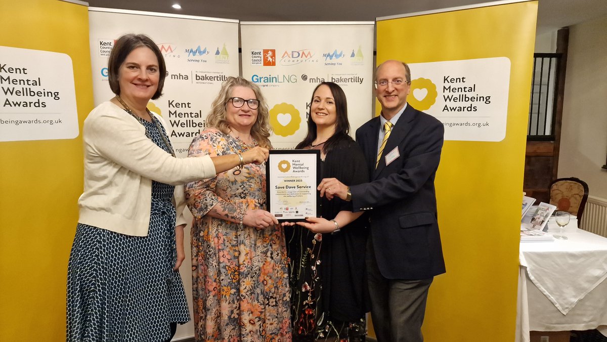 Congratulations to tonight’s first Kent Mental Wellbeing Award winners. The Ashford area winners are: Stephanie Clark (Kindness in the Community Award) and the Save DAVE Service (Innovation Award) #KentMWAwards #ashford