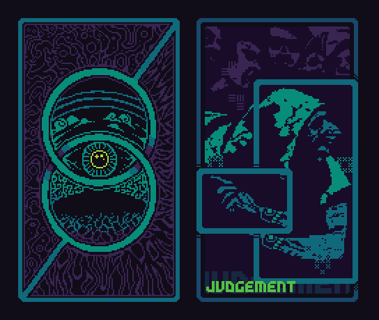 AndrewR_Design's tweet photo. Working on a tarot-like card for my new game. It's a bit of a cyberpunk meets lovecraftian mashup. How'd it turn out?

Loads of inspiration coming from @Dei_Septentrion 

#Pixelart https://t.co/OCRHGLrtQw
