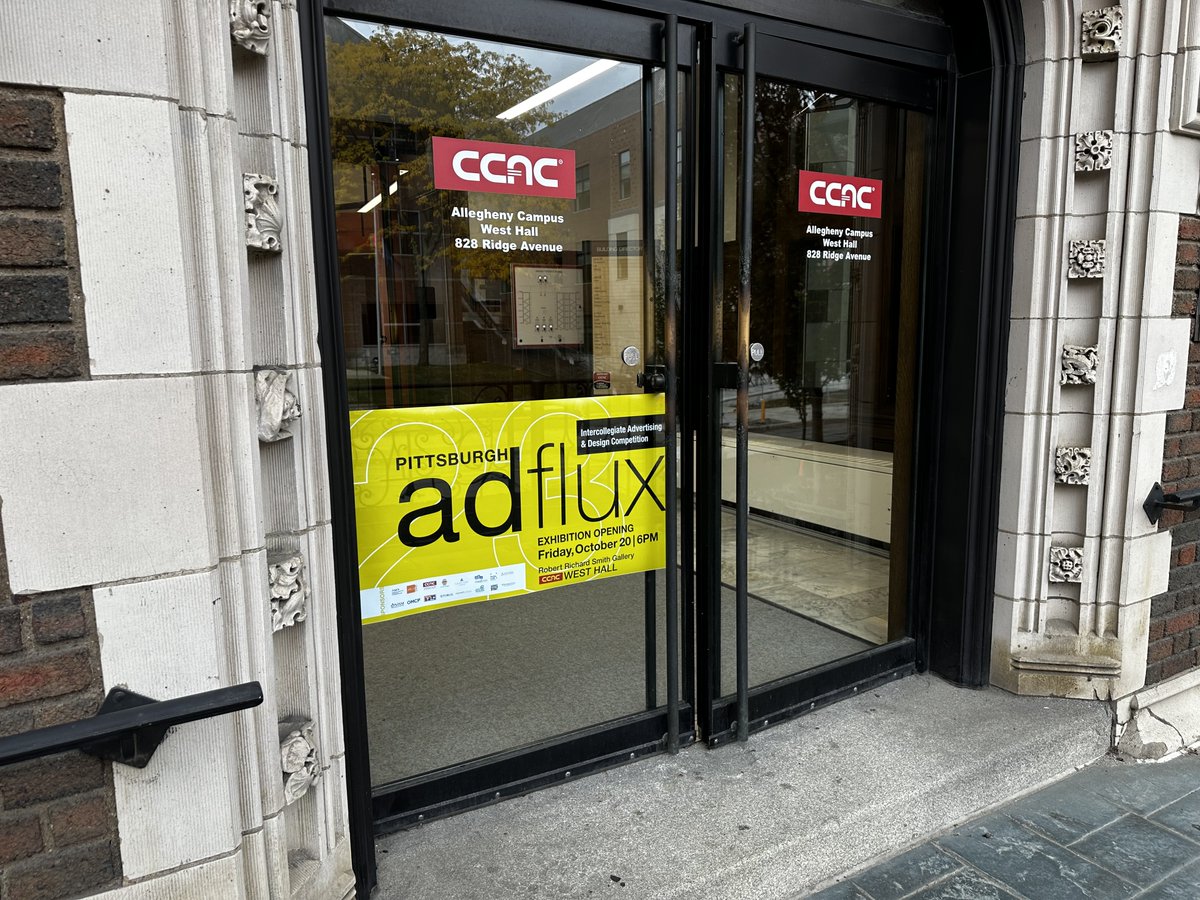 AMA_PGH's tweet photo. Our AdFlux open house of over 300 submissions (!) is tonight from 6 - 8 PM in the Richard Robert Smith Gallery in West Hall on CCAC Allegheny's Campus. We hope to see you there for an evening celebrating creativity! @CCAC @AIGAPittsburgh @joezeffdesign https://t.co/OdO7Ovq2xP