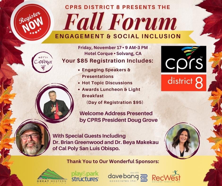 Dave Bang is sponsoring some awesome events this fall!

🍂Come on down to the CPRS District 8 Fall Forum This November 17th! 🍂

🍊Engaging Speakers
🍊Awards show
🍊Breakfast 
🍊 and much more!

Register today: rb.gy/9x8fg

#DBA #CPRSD8 #FallForum