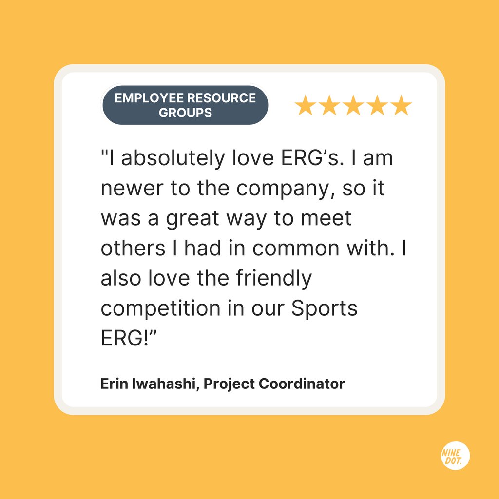 hello9dot's tweet photo. In our remote work world, staying connected is more important than ever. Employee Resource Groups (ERGs) @hello9dot are our secret sauce for bridging the virtual gap and helping us connect with others who have similar interests. 

@hello9dot #Connectthe9Dots https://t.co/qEoCoHkRmc