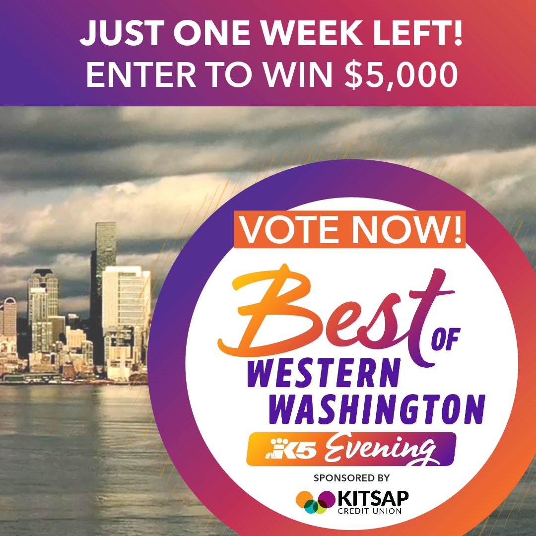 There's just one week left to vote for your favorite local spots! Vote from 40+ categories like best brunch, best vintage store, etc., during <a href="/KING5Evening/">Evening on KING 5</a>'s Best of Western Washington. Plus, with each vote, you're entered to win $5,000 from KCU. Vote now: ow.ly/WFzW50PWf76