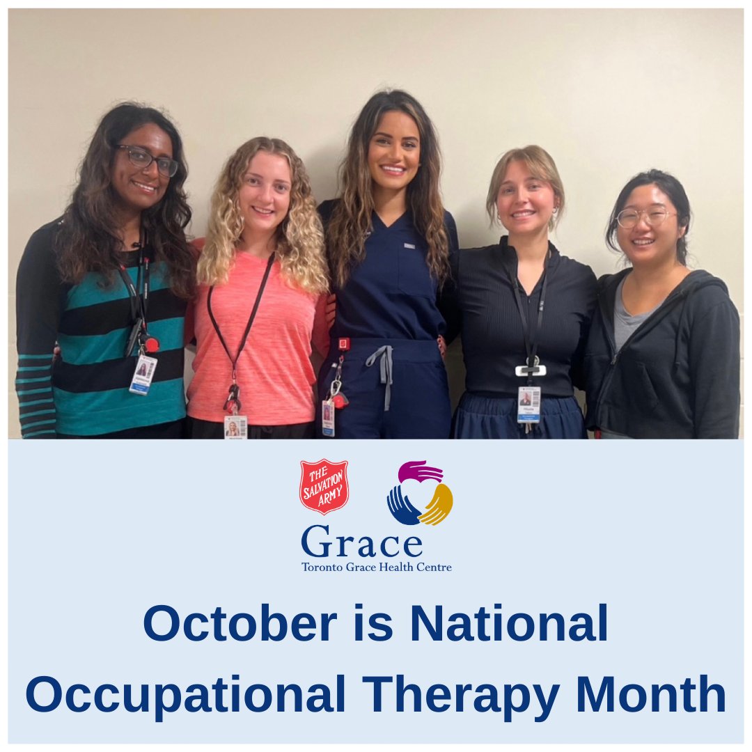 Toronto Grace is thrilled to commemorate Occupational Therapy Month! 

At Toronto Grace, our Occupational Therapy services are accessible across all inpatient units, our Remote Care Monitoring program, and the ATC clinic.!

#GreatPlaceToWork #RCM #OccupationalTherapy