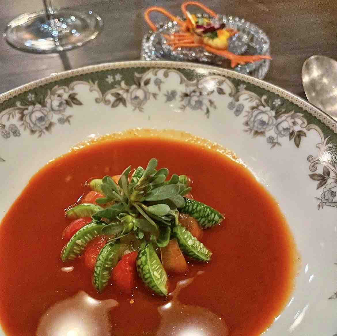mauderestaurant's tweet photo. Santa Barbara Spot Prawn with lacto-green strawberry, sungold tomato and aguachile rojo.⁣ https://t.co/BZmU0gPxEX