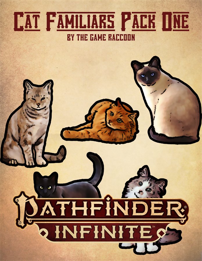 Cat Familiars Pack Set One is now live! Five fine felines ready to serve as stock art spot illos or images of a PC or NPC's familiar, for Infinite or personal use!

pathfinderinfinite.com/product/457276…
