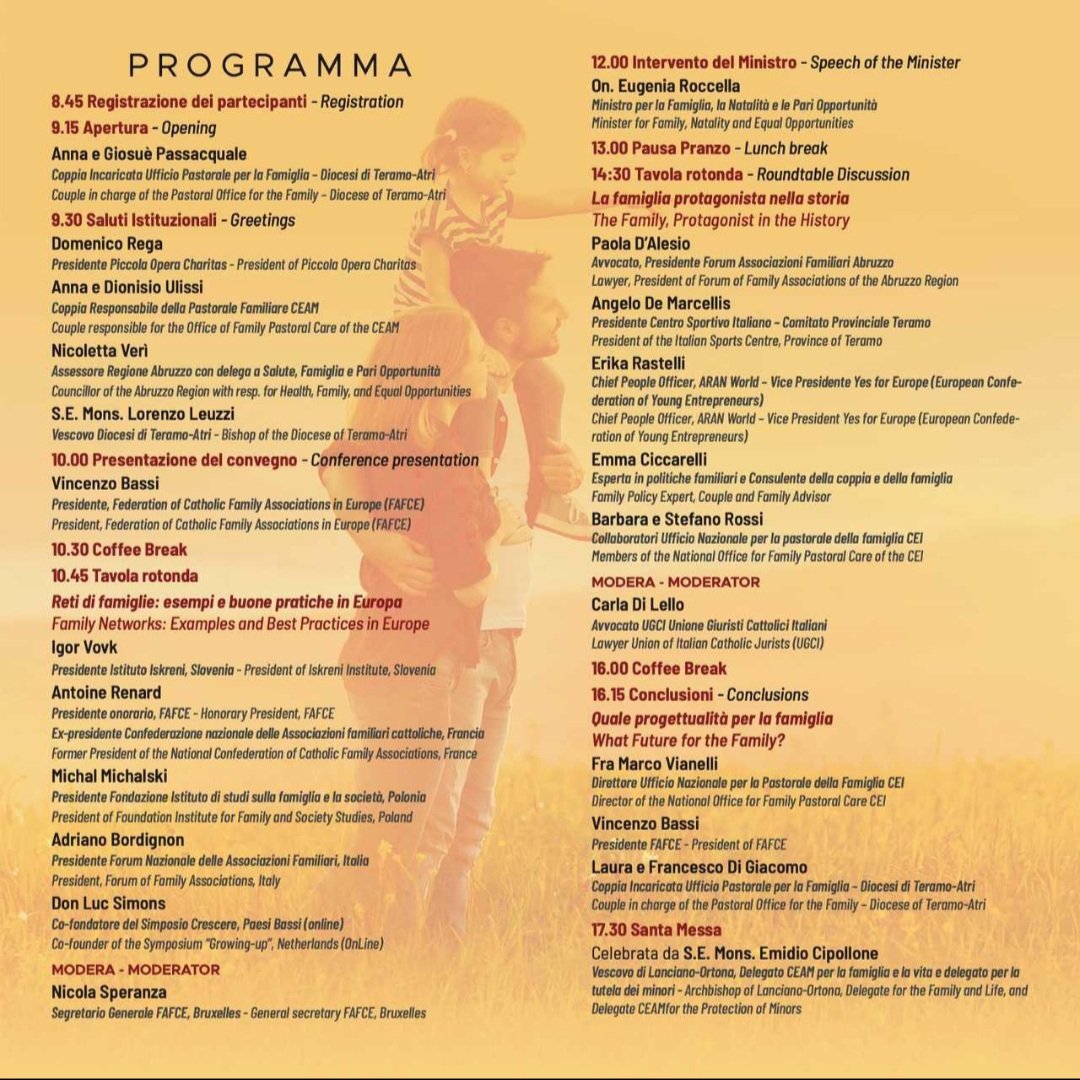 FAFCEInfo's tweet photo. 📌 This Saturday in #Giulianova (#Italy) an event hosted by the Diocese of Teramo-Atri, an important moment of reflection for #FamilyAssociations on 40th anniversary of the Charter of the Rights of the #Family &amp; ahead to FAFCE Autumn Board Meeting, next week in #Brussels. 🇪🇺🇮🇹⤵️ https://t.co/hOggl3MB9b