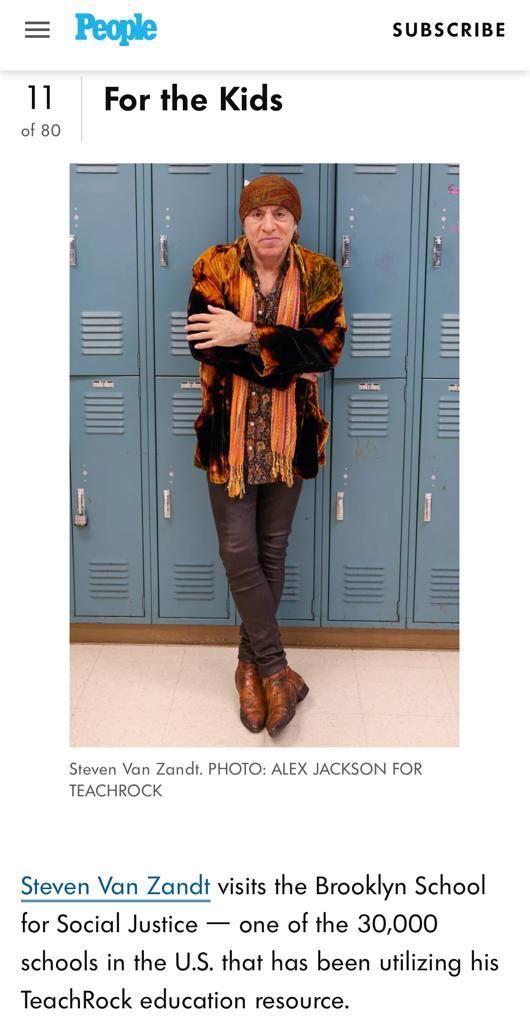 TeachRock's tweet photo. . @StevieVanZandt visits the Brooklyn School for Social Justice- one of the 30,000 schools in the U.S. that has been utilizing his #TeachRock education resource. https://t.co/yG8vP16T7k