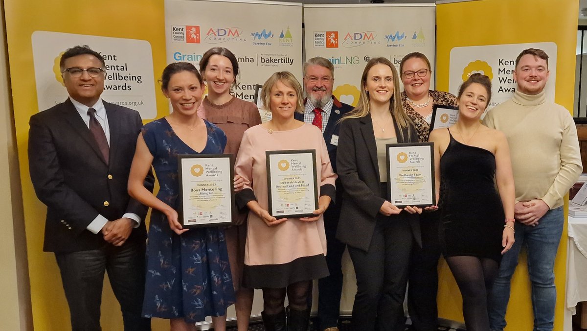 KentMWAwards's tweet photo. Our Canterbury winners: Deborah Haylett: Revival Food &amp; Mood - Leadership, Hannah Doble &amp; Rachel Roberts: Wellbeing Innovation, Paul Nolan: Volunteer Fundraiser, Helen Fisher: Kindness in the Community, Rising Sun Domestic Violence &amp; Abuse Service: Wellbeing Staff #kentMWawards https://t.co/ZqK3csrnJ8