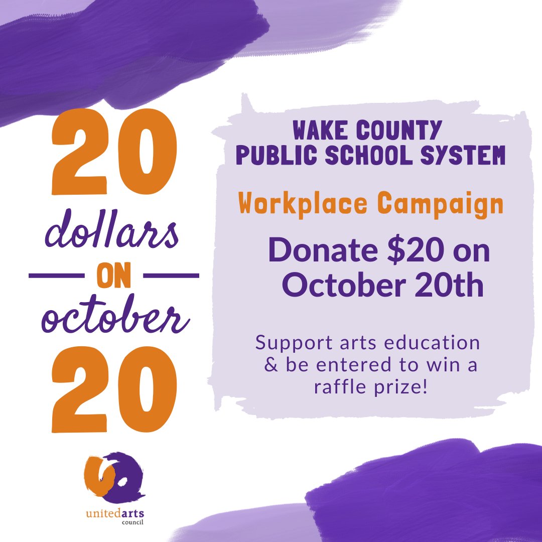 Hey @WCPSS employees: Everyone who makes a $20 gift or signs up for payroll deduction today will be entered into a drawing to win a prize from @TheWineFeed, Starbucks, @QuailRidgeBooks, @rlt1936 or @PineconeNC #Arts919 #MakeArtHappen #ArtsareEssential #AIS4All #Arts4Wake