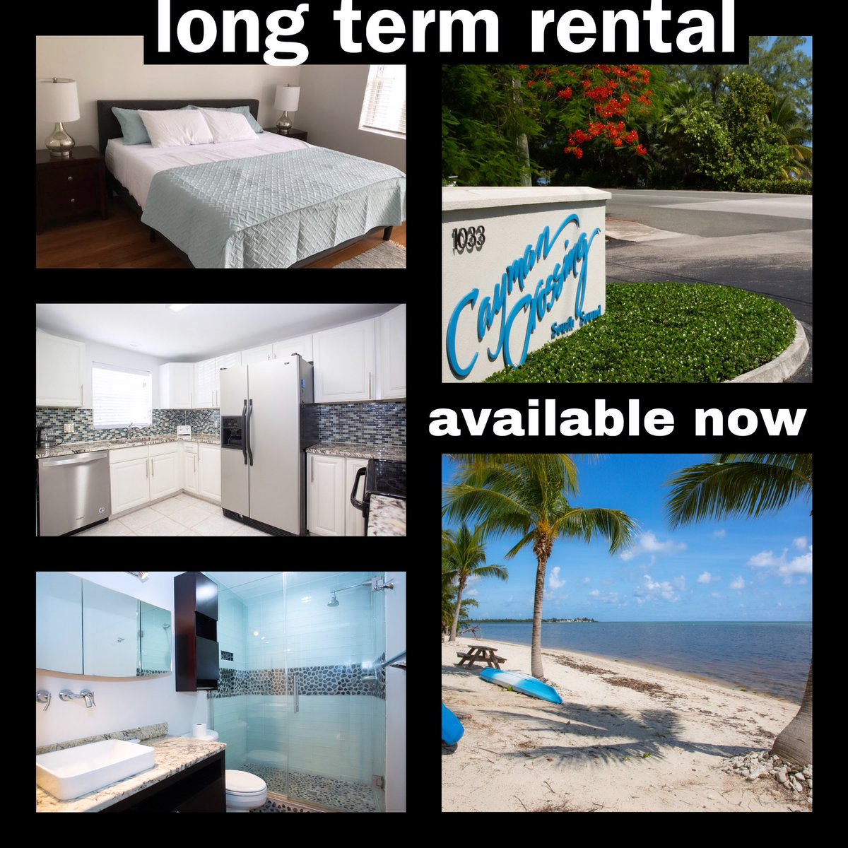 Long term rental

2 bed; 2.5th bath available now!

Open floor plan; spacious living area; opens to a lovely covered patio

2 pools; gym

$3200 CI per month, includes internet

WhatsApp or call Heather at 525-3600 to arrange a viewing

#CaymanRental #LongTermRental #PetFriendly