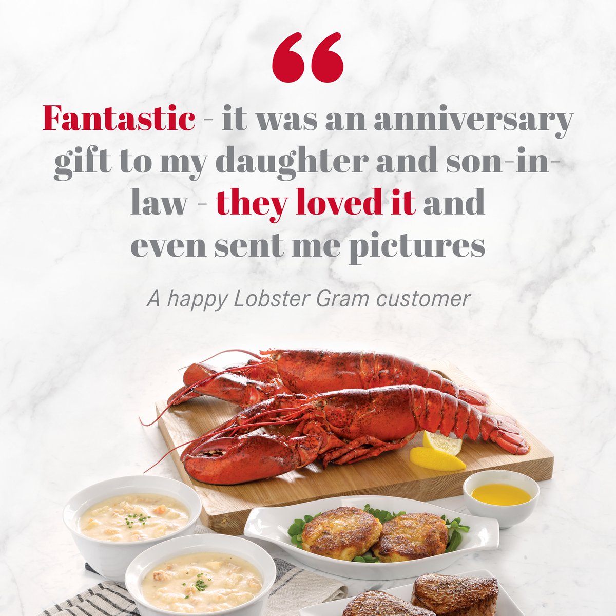 Give gifts so delicious they’ll want to capture the moment forever. 😍🦞 Check out our menu to find the perfect gift today!

bit.ly/3Qy8woB

#LobsterGram #Lobster  #LobsterGramMenu #CustomerReview #Review #GiftIdea #Seafood #SeafoodLover #SeafoodFanatic