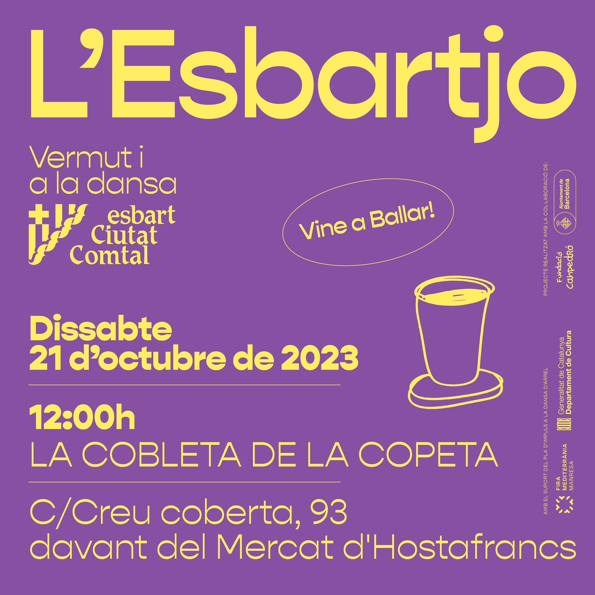 esbartciutatcom's tweet photo. Ep! Dansaires i #esbarts ja ho heu provat? 🏃🏃🏃cap a l’últim #ESBARTJO - demà (21/10) a les 12h davant del Mercat Hostafrancs #vermut i a la dansa! Amb La Cobleta de la Copeta
@AEsbarts #somculturapopular 👏👏👏 https://t.co/1YLxVaYCFo