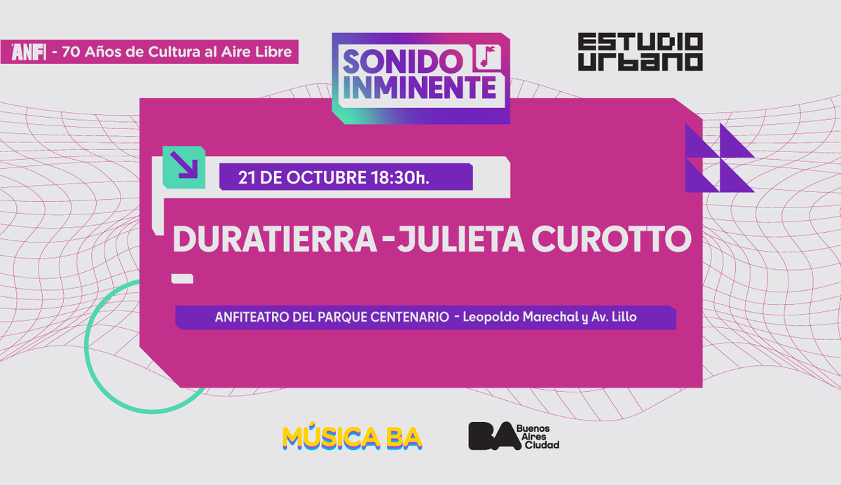 ¡Llega un nuevo show de Sonido Inminente!

🗓️ Sábado 21 de octubre, 18.30 h.
📫 Anfiteatro del Parque Centenario.

Entradas gratuitas con reserva previa en el link de nuestro perfil bit.ly/Entradas_SI2023

<a href="/datacultura/">BA Cultura</a> <a href="/Musica_BA/">Dirección General de Música</a> @DisfrutemosBA <a href="/eavogadro/">Quique Avogadro</a>