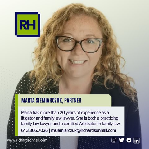 We're pleased to introduce you to a new member of the Richardson Hall team - Marta Siemiarczuk!
 
Marta is a Partner with Richardson Hall LLP and brings over 20 years of experience as a litigator and family law lawyer.
 
Learn more: richardsonhall.com/our-firm/marta…