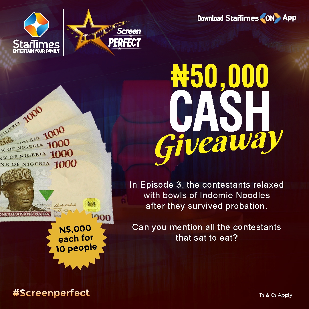 StarTimes_Ng's tweet photo. #GiveawayAlert!
Answer this simple question and stand a chance to be one of ten people to win 5k each!
Share your answer in the comments section, using the hashtag #ScreenPerfect
Winners will be picked randomly if correct answers exceed the number of expected winners.
Entries close on Monday, October 23.
Make sure you are following StarTimes NG and StarTimes Original Shows
Let's go! πͺπ½πͺπ½πͺπ½
#screenperfect #StarTimesCares #screenperfectonstartimes