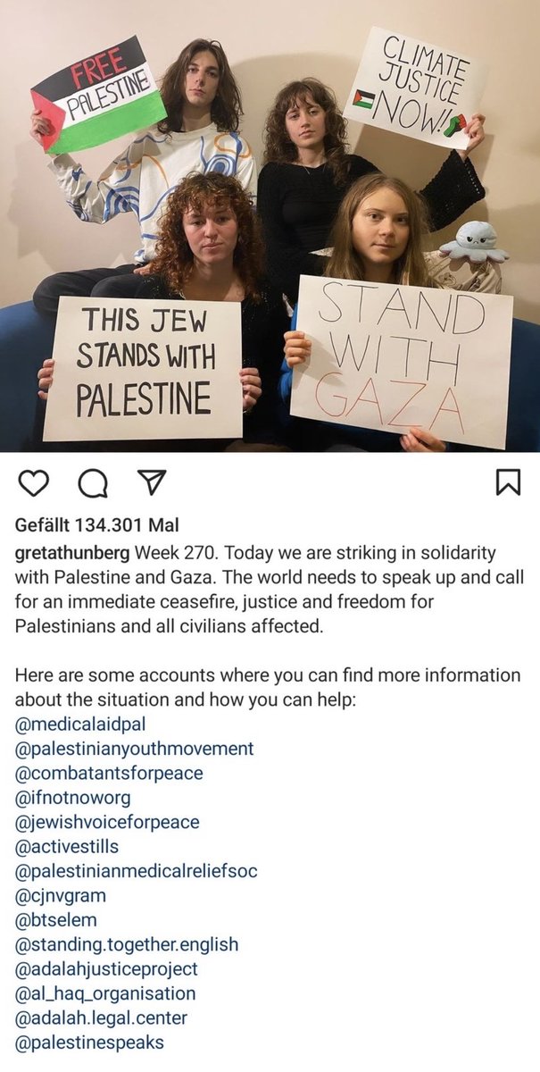 ⁦<a href="/GretaThunberg/">Greta Thunberg</a>⁩ fordert nicht, dass die v #Hamas verschleppten Menschen (Babies, Kleinkinder, Mädchen + Jungen, junge + alte Frauen, Männer) freigelassen werden. 
Sie zeigt gar keine Empathie für die Gefolterten + Ermordeten zeigt. Eine Frau unter Einfluss des #BDS.